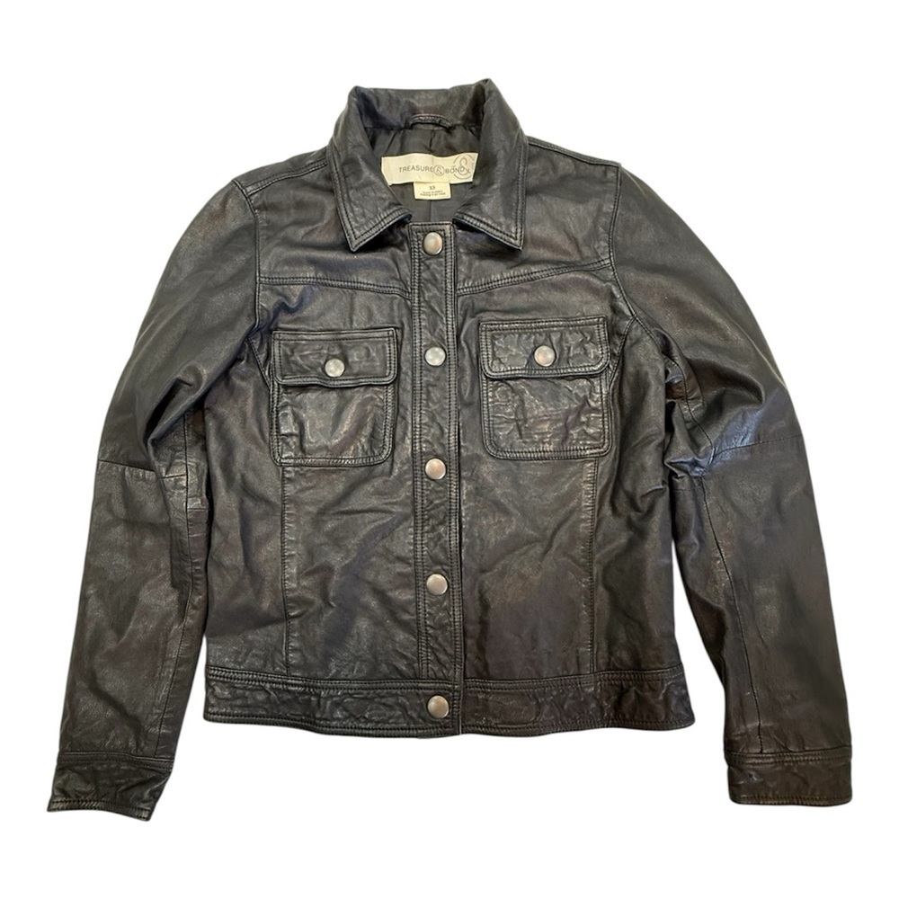 Treasure & Bond Black Leather Jacket Size XS